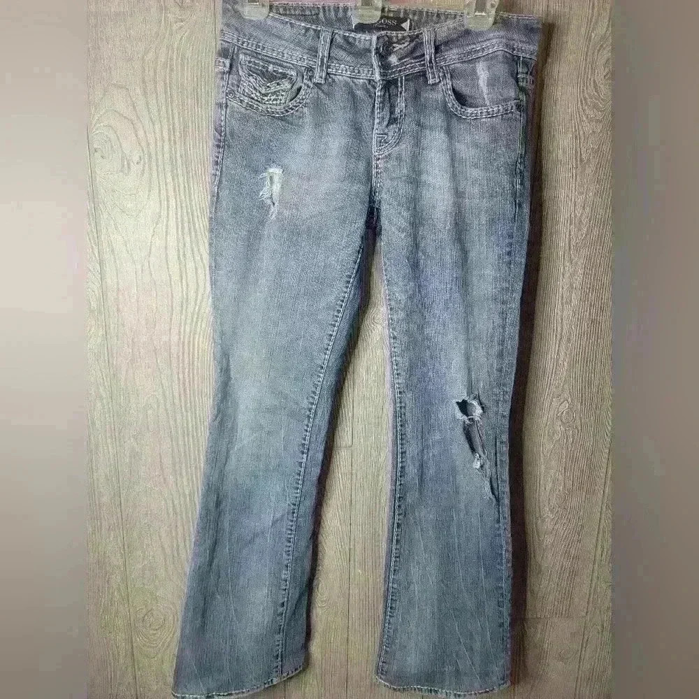 ♡VIGOSS light wash distressed boot cute jeans‎ size 3. C-12